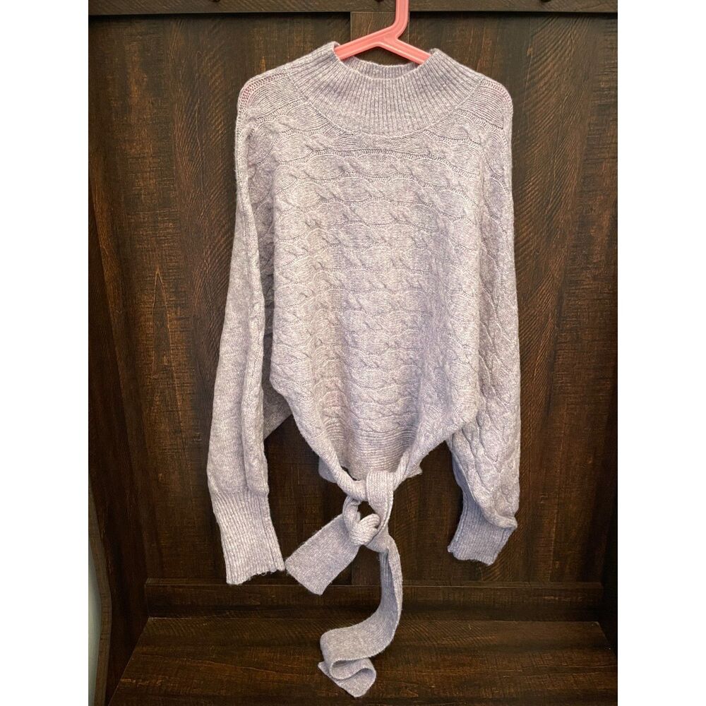Lavender Mock Neck Long Sleeve Women's Small Sweater Cable Knit Tie Front